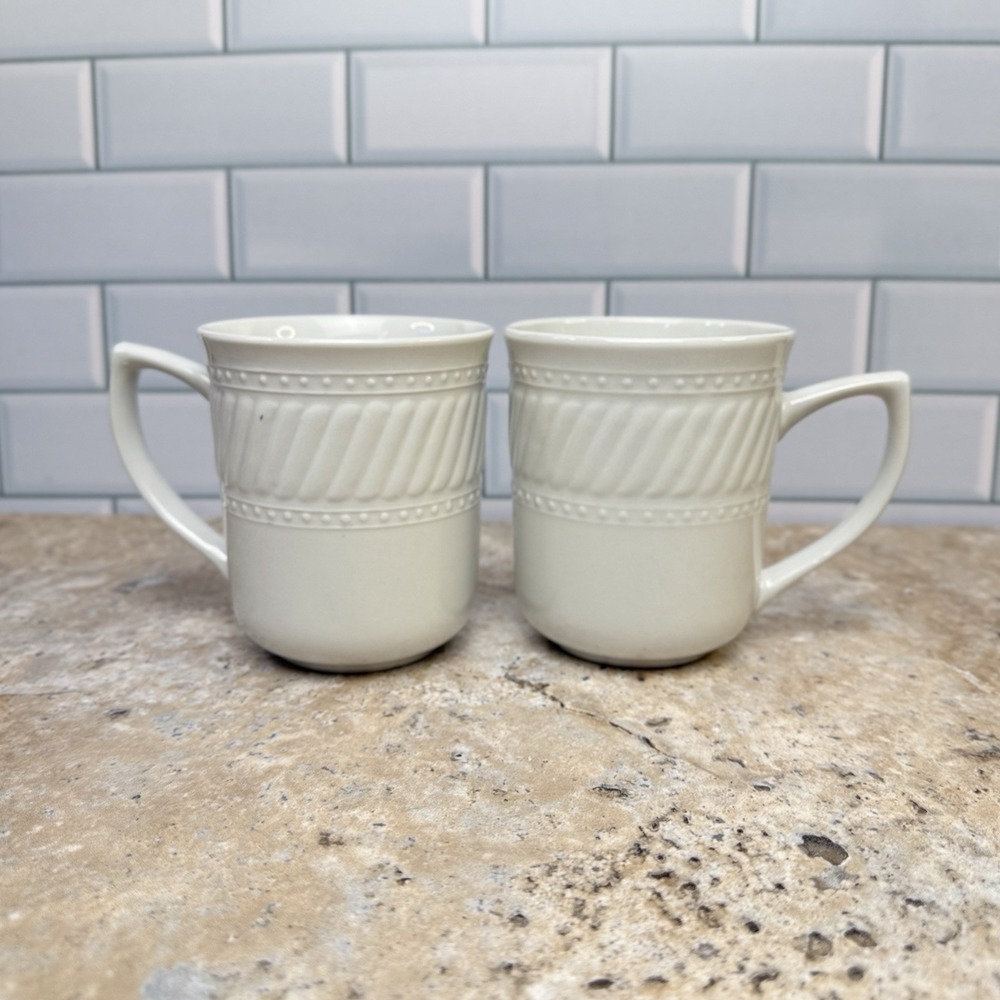 Gibson Designs Imperial Braid II Coffee Mug Tea Cup 12 Oz Retro Design 4" Set 2